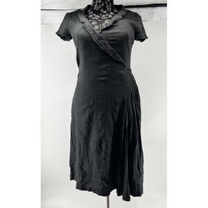 Lilith Black Linen Blend Midi Dress Frayed‎ Edges Waitressshift Career Casual S